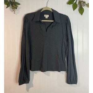 UpWest Womens Long Sleeve Collared Shirt M 100% Cotton Charcoal Gray